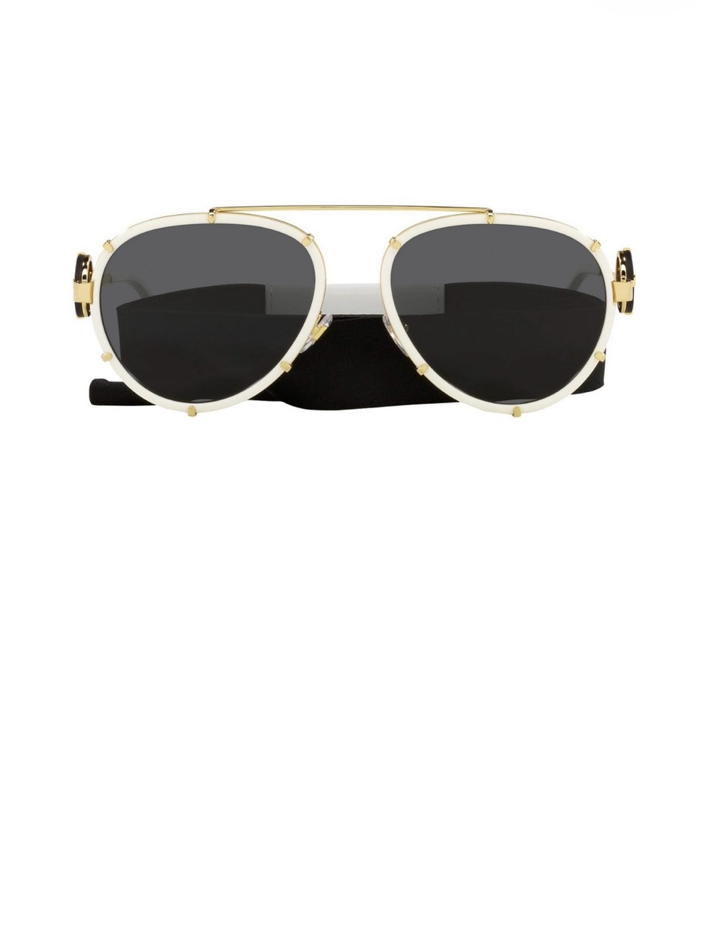 Versace White Frame Gold-Tone Aviator Sunglasses with Black Lenses